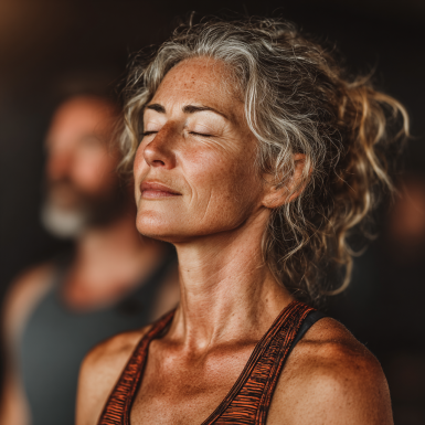 Група літніх людей практикує йогу в парку