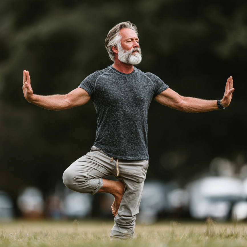 Інструктор демонструє йогу літнім людям